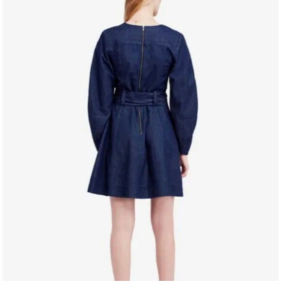 Free People Womens Karmen Cotton Denim Dress Deep Sea Wash Size Small S - Picture 3 of 9